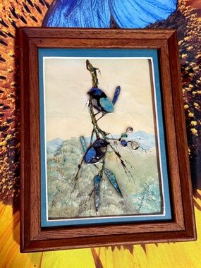 Genuine Australian Opal Australian Folk Art Vtg Folk Art Superb Fairy Wren